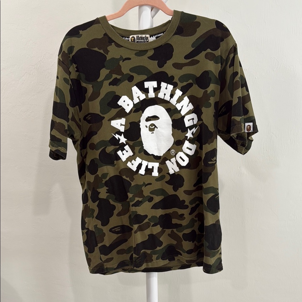 BAPE Green and Black Camouflage Short Sleeve Tee